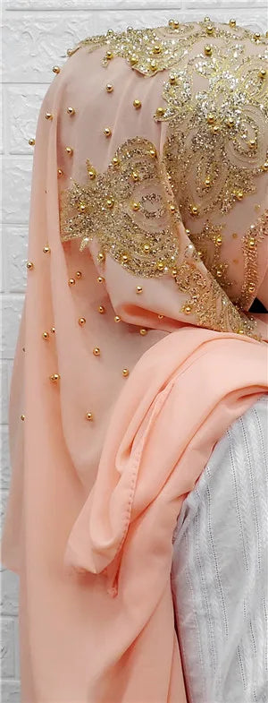 Hijabs Muslim Islamic Scarf Scarves for Woman Long Underscarf Moslima Headwraps with Bead Chiffon Prayer Turbante