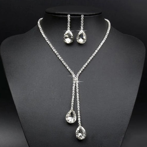 Fashion 1 set Wedding Bridal Jewelry Sets Simple Luxury Full Crystal Chain Water Drop Necklaces & Pendants Dangle Earrings Sets
