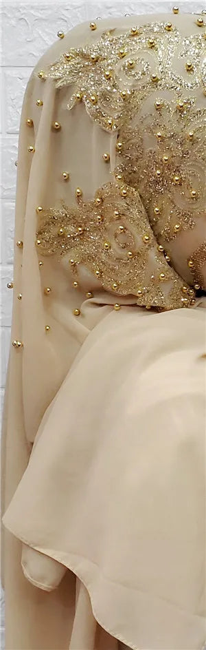 Hijabs Muslim Islamic Scarf Scarves for Woman Long Underscarf Moslima Headwraps with Bead Chiffon Prayer Turbante