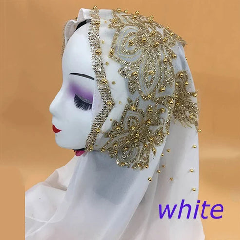Hijabs Muslim Islamic Scarf Scarves for Woman Long Underscarf Moslima Headwraps with Bead Chiffon Prayer Turbante