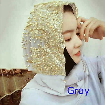 Hijabs Muslim Islamic Scarf Scarves for Woman Long Underscarf Moslima Headwraps with Bead Chiffon Prayer Turbante