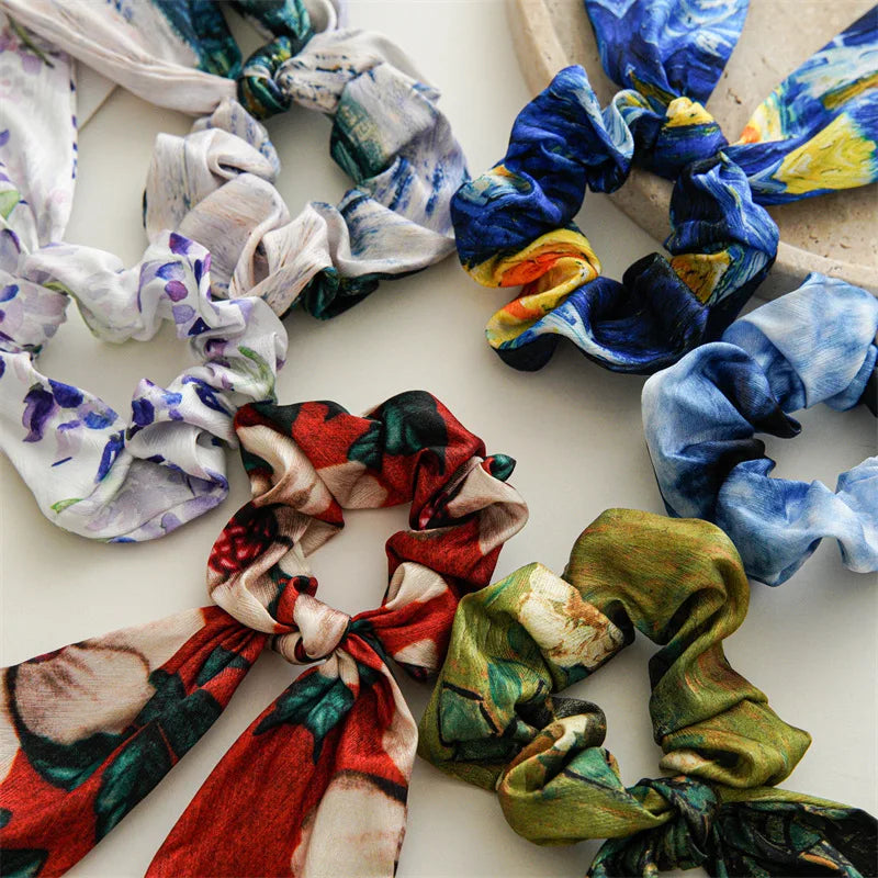 Women's Hair Accessories Girl Lady Elastic Headband Scrunchies With Ribbon Floral Design Trend Bandana Band Headbands Fashion