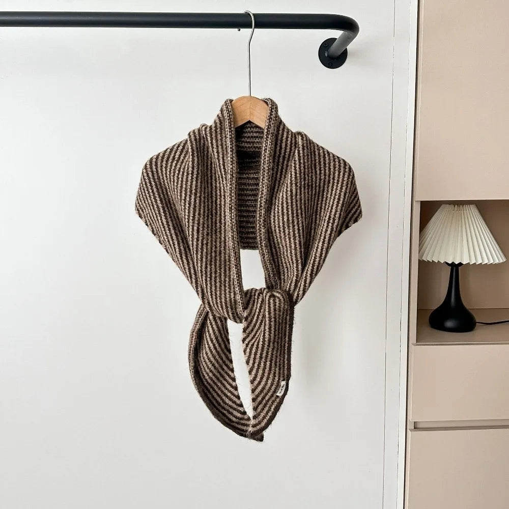 Fashionable Comfortable Triangle Striped Scarf Elegant Windproof Neck Warmer Versatile Soft Knit Wool Scarf Casual Wear