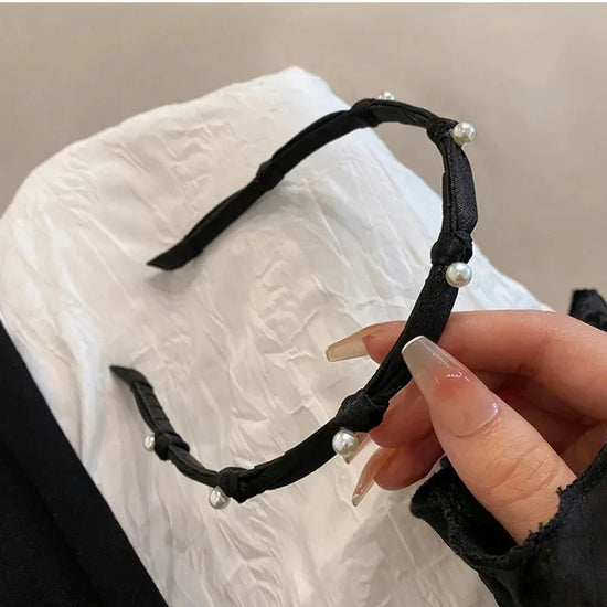 New Girls' Hair Hoops Hair Accessories Black Fine Edge Bow Knot Pearl Hairb and Elegant Headbands for Women Headwear
