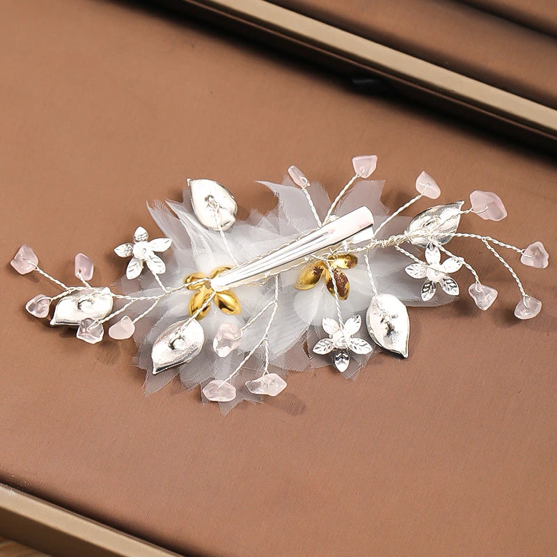 New Wedding Hair Accessories White Pearl Rhinestone Hairpins Ladies Headdress Bridal Tiara Handmade Jewelry Accessories