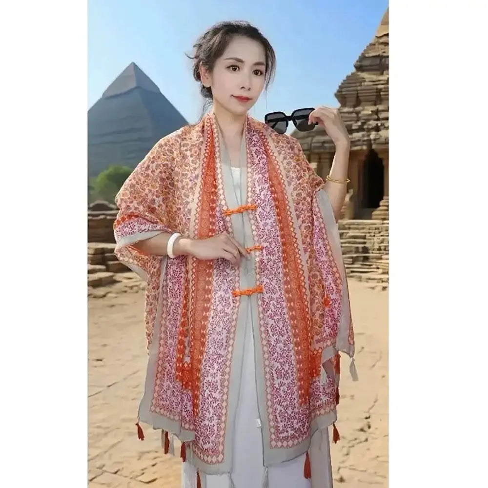Fashion Multicolor Sunscreen Shawls Dual-Use Design Long Style Dual-Use Scarves Seaside Holiday Beachwear Long Scarves Seaside