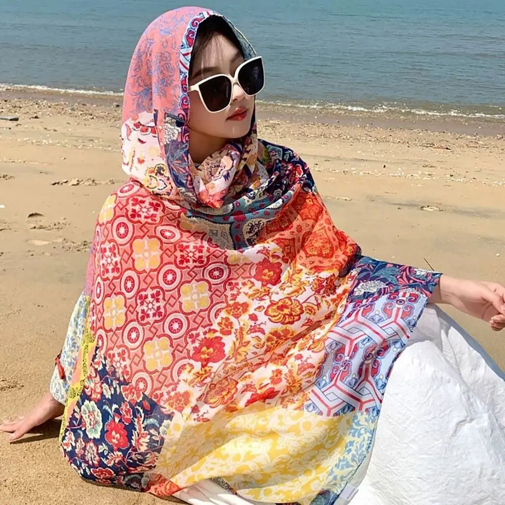 Fashion Multicolor Sunscreen Shawls Dual-Use Design Long Style Dual-Use Scarves Seaside Holiday Beachwear Long Scarves Seaside