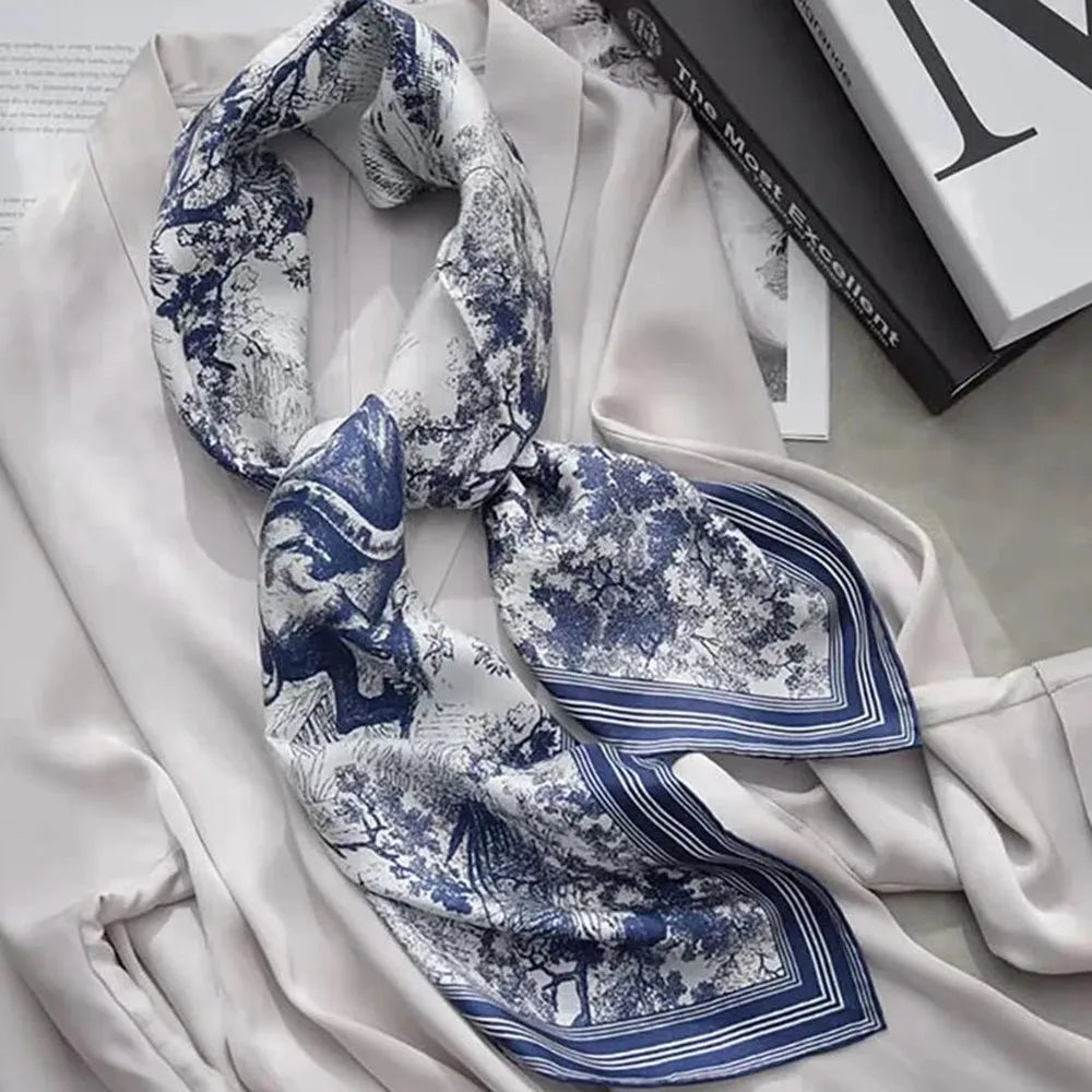 90*90cm Silk Scarves Women Print Foulard Square Head Hijab Ladies Luxury Brand Shawl Bandanna Female Muffler Outdoor Activities