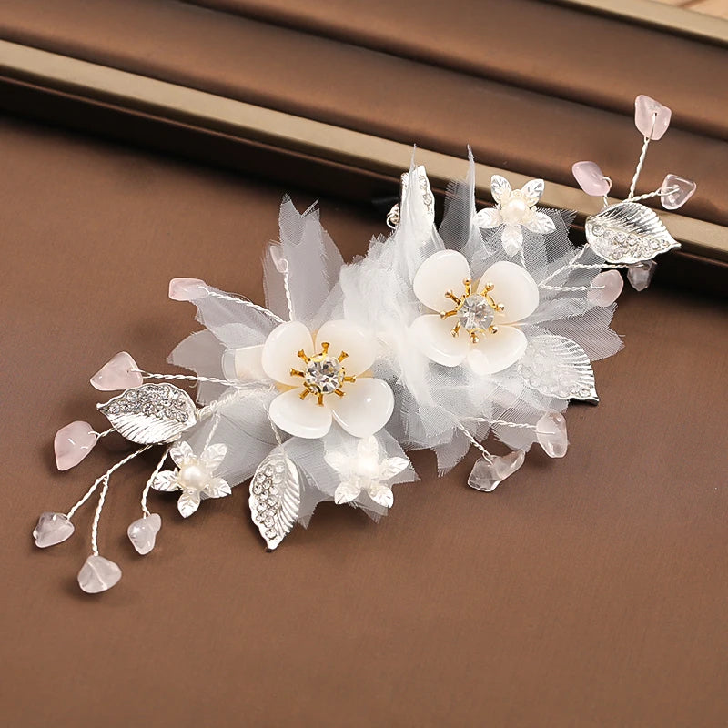 New Wedding Hair Accessories White Pearl Rhinestone Hairpins Ladies Headdress Bridal Tiara Handmade Jewelry Accessories