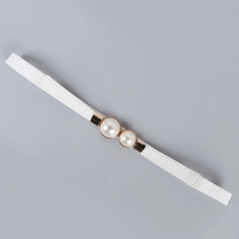 Elegant Double Pearls Buckle Elastic Women Belts Thin Straps Lady Girl Dress Skirt Decor Waistbands Trouser Dress Decoration