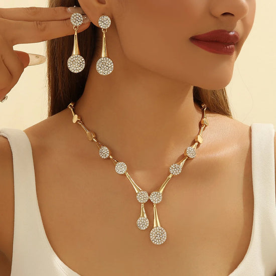 Wedding Necklace Earrings Exquisite Set Golden Quiet Elegant Bridal Banquet Jewelry Gifts For Women Bride