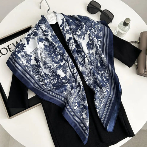 90*90cm Silk Scarves Women Print Foulard Square Head Hijab Ladies Luxury Brand Shawl Bandanna Female Muffler Outdoor Activities