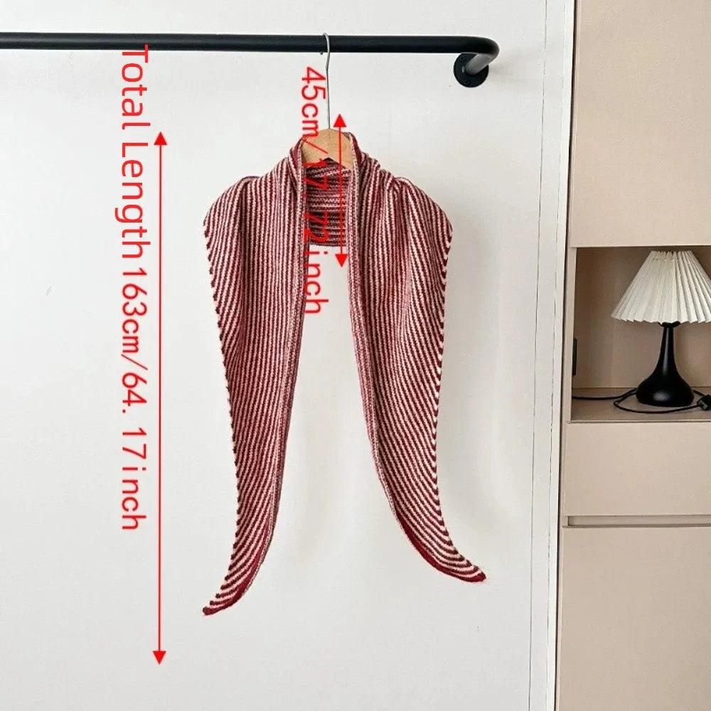 Fashionable Comfortable Triangle Striped Scarf Elegant Windproof Neck Warmer Versatile Soft Knit Wool Scarf Casual Wear