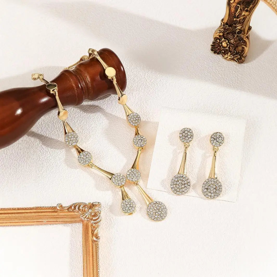 Wedding Necklace Earrings Exquisite Set Golden Quiet Elegant Bridal Banquet Jewelry Gifts For Women Bride