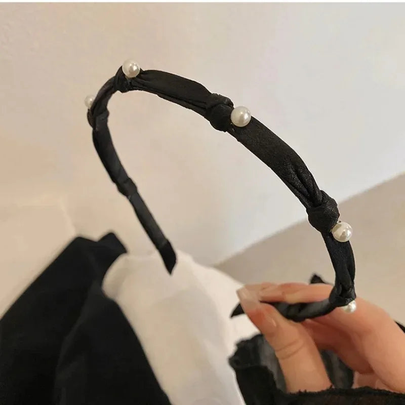New Girls' Hair Hoops Hair Accessories Black Fine Edge Bow Knot Pearl Hairb and Elegant Headbands for Women Headwear