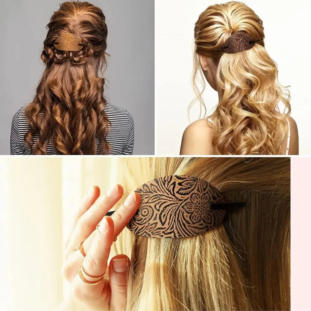 Hair Accessories Stick Hair Slide Leather Oval Shape Hair Tie Hair Sticks Hair Pins Hair Barrette