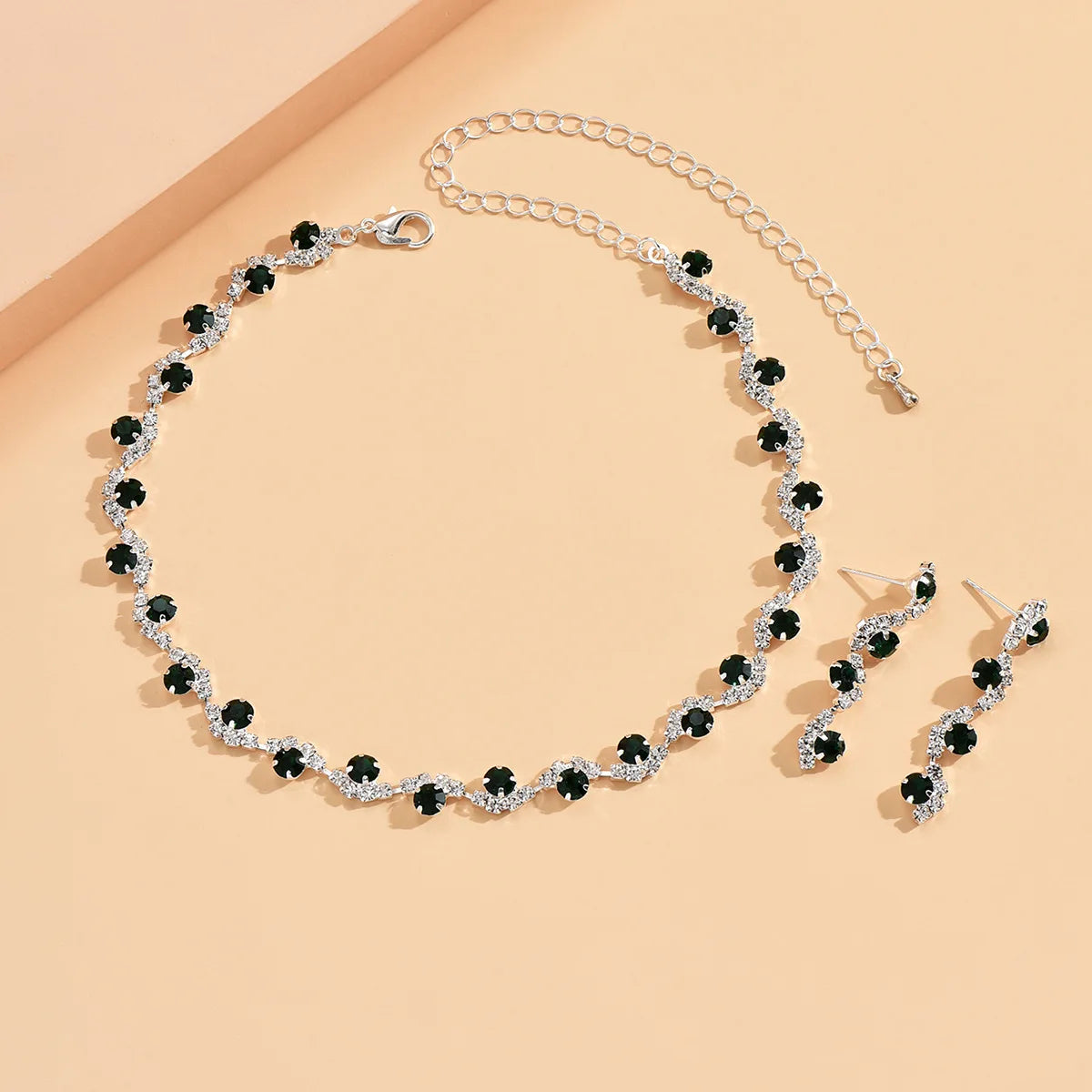 BLIJERY elegant royal blue crystal rhinestone choker necklace earrings jewelry set charm vintage wedding accessories for women