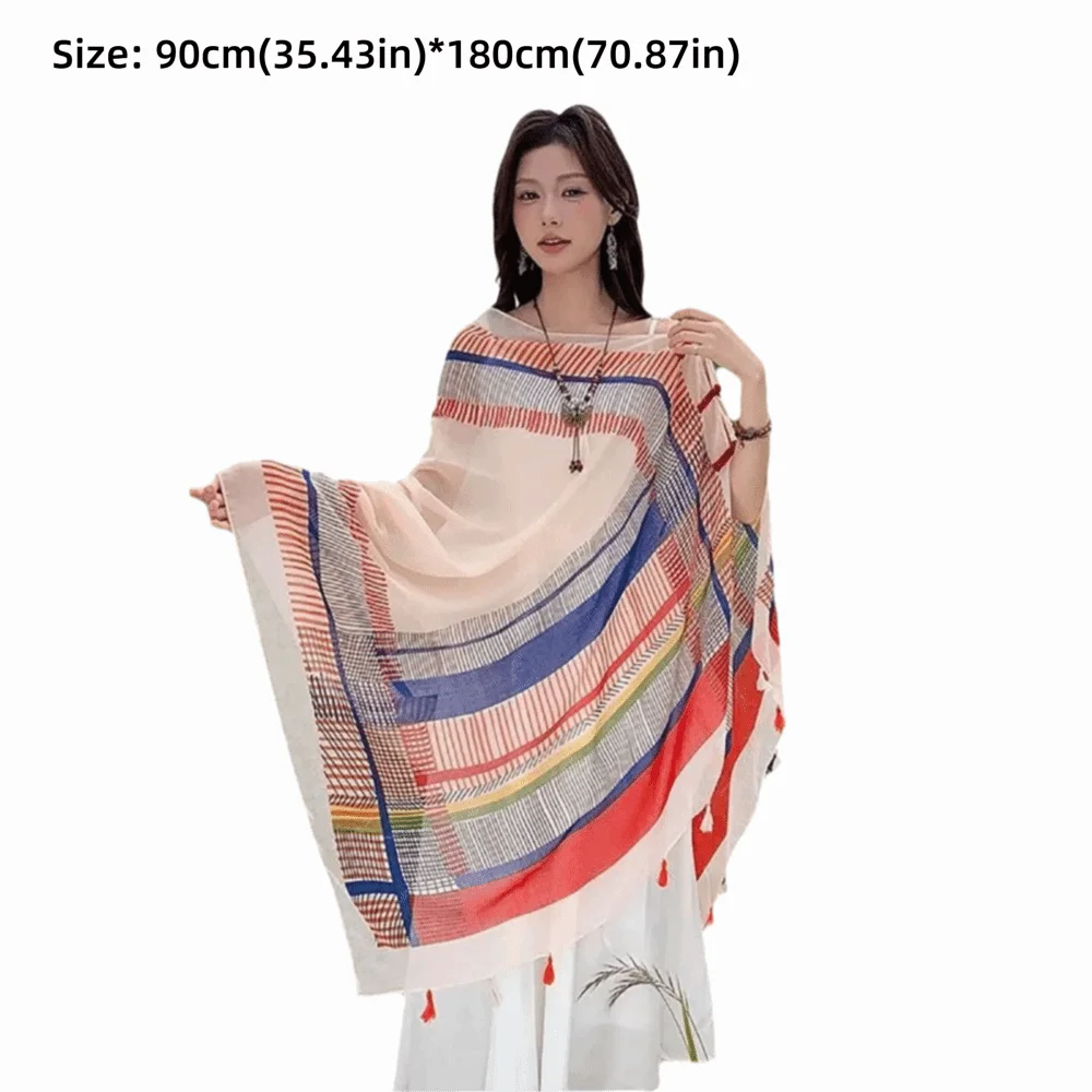 Fashion Multicolor Sunscreen Shawls Dual-Use Design Long Style Dual-Use Scarves Seaside Holiday Beachwear Long Scarves Seaside