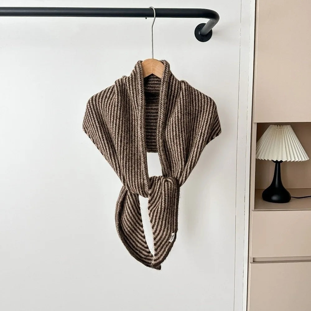 Fashionable Comfortable Triangle Striped Scarf Elegant Windproof Neck Warmer Versatile Soft Knit Wool Scarf Casual Wear