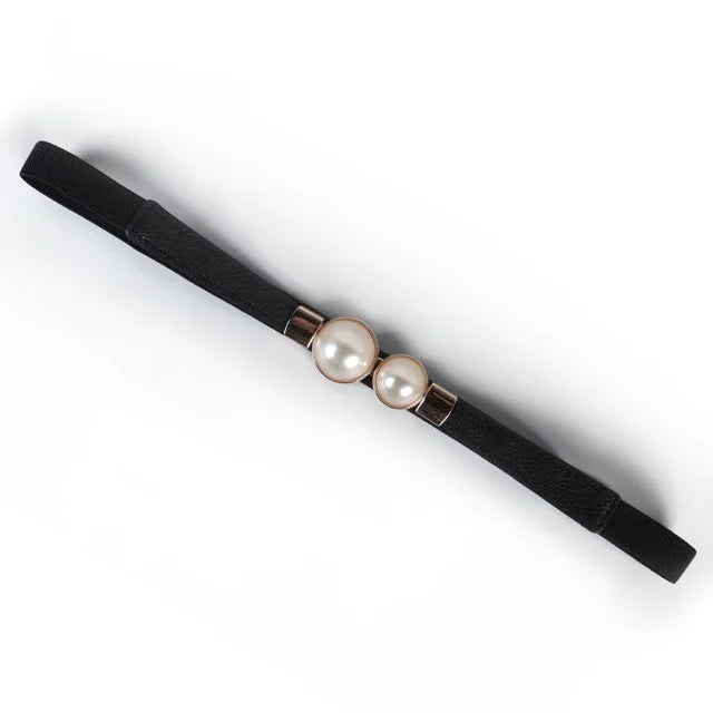 Elegant Double Pearls Buckle Elastic Women Belts Thin Straps Lady Girl Dress Skirt Decor Waistbands Trouser Dress Decoration