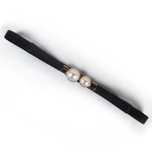 Elegant Double Pearls Buckle Elastic Women Belts Thin Straps Lady Girl Dress Skirt Decor Waistbands Trouser Dress Decoration