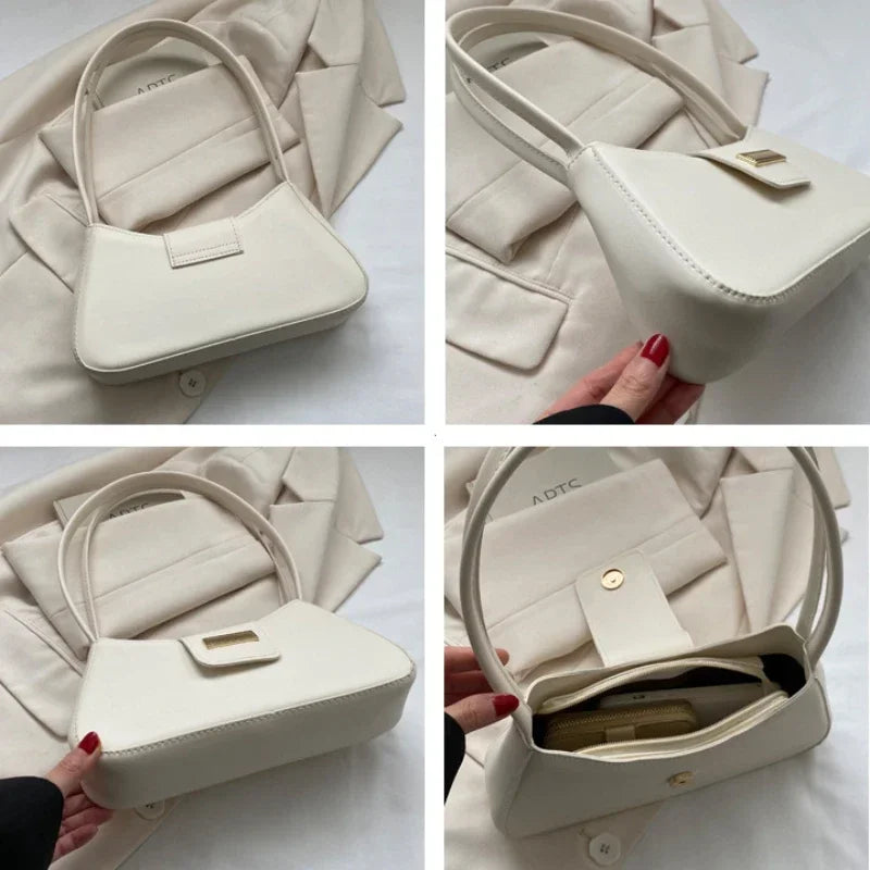 Underarm Bag Buckle Handbag and Purse Fashion Small Top-handle Bags Minimalist Shoulder Bag for Women Fashion Simple Solid Color