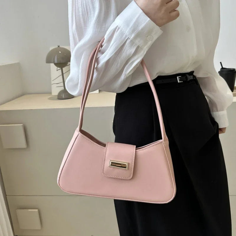 Underarm Bag Buckle Handbag and Purse Fashion Small Top-handle Bags Minimalist Shoulder Bag for Women Fashion Simple Solid Color