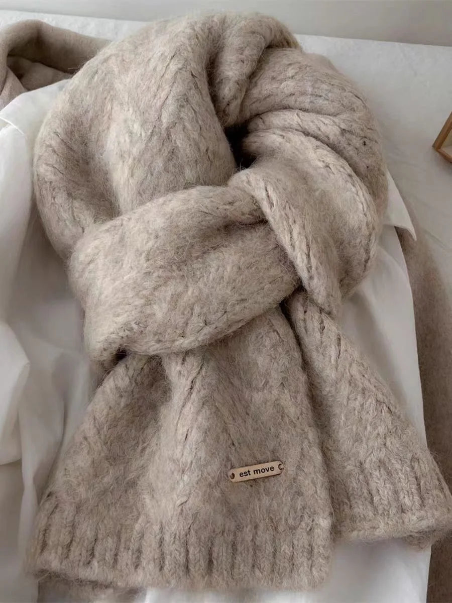 Women's Scarves Autumn Winter Thickened Warm Soft For Girl Comfortable New Sweet Simple Mink Fur Knitted Korean Versatile Scarfs