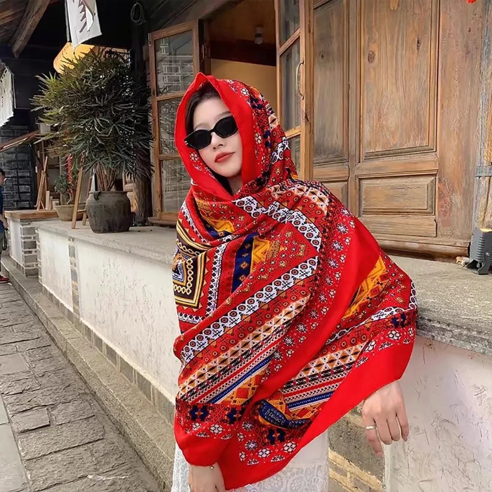 Fashion Multicolor Sunscreen Shawls Dual-Use Design Long Style Dual-Use Scarves Seaside Holiday Beachwear Long Scarves Seaside