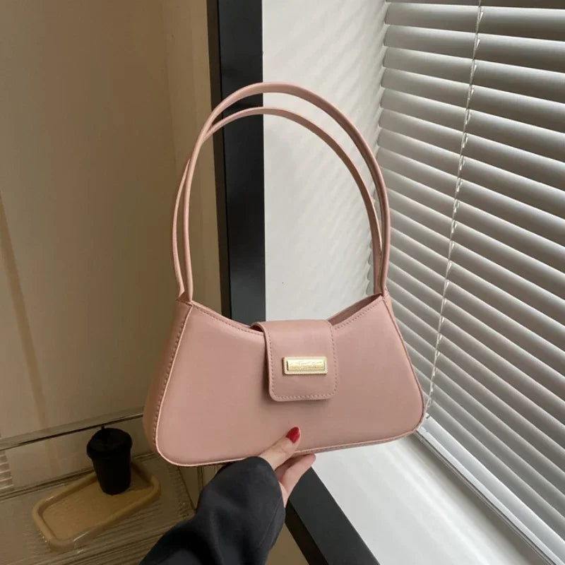 Underarm Bag Buckle Handbag and Purse Fashion Small Top-handle Bags Minimalist Shoulder Bag for Women Fashion Simple Solid Color