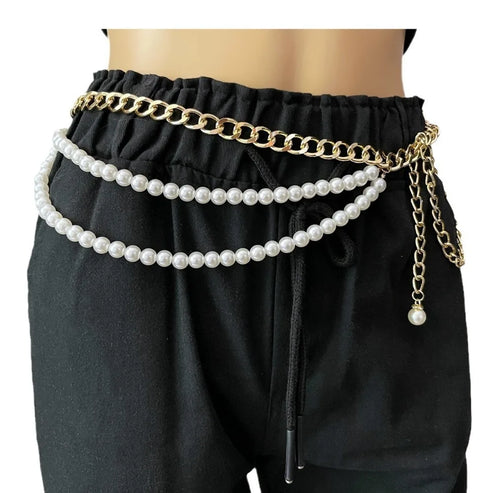 Elegant Multilayer Pearl Belt Versatile Waist Accessory Metal Long Tassel Waist Chain Dress Jeans Belts Boho Waistbands Women