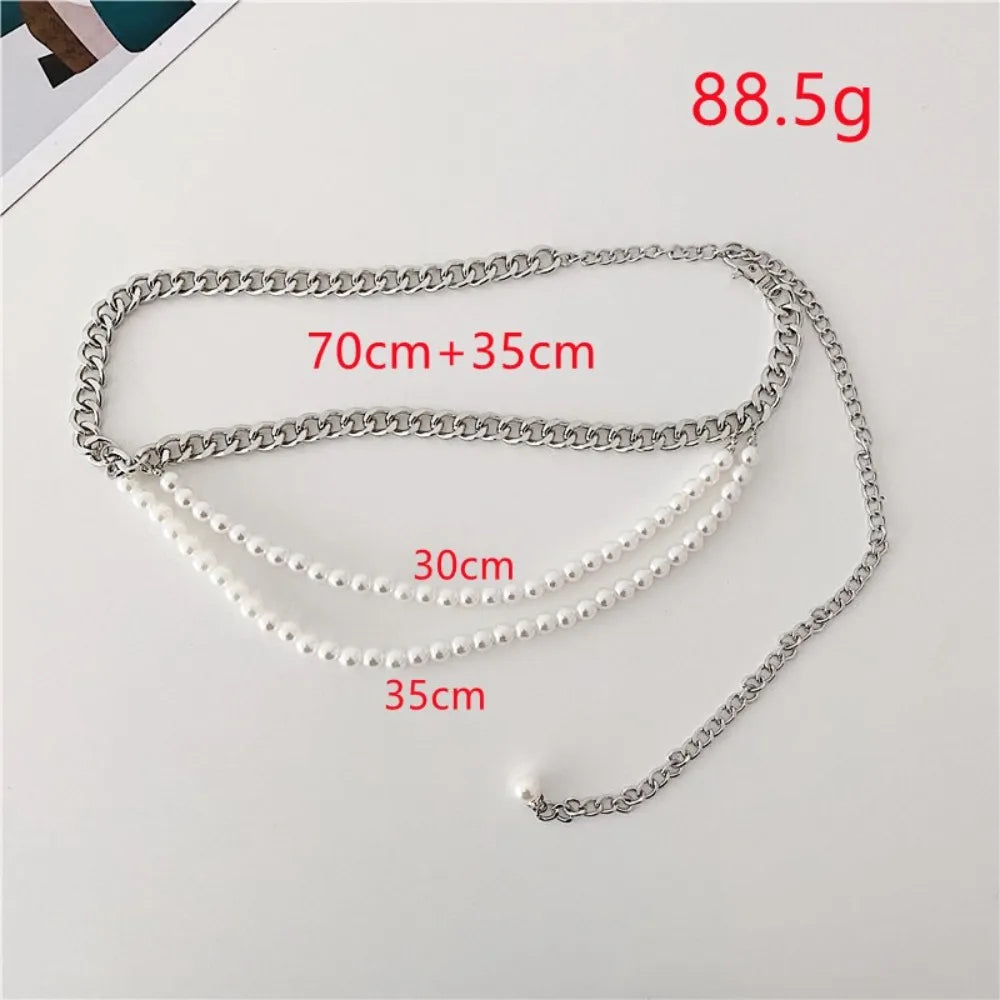 Elegant Multilayer Pearl Belt Versatile Waist Accessory Metal Long Tassel Waist Chain Dress Jeans Belts Boho Waistbands Women