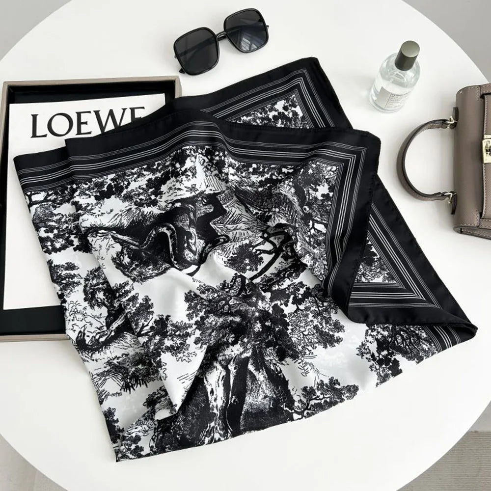90*90cm Silk Scarves Women Print Foulard Square Head Hijab Ladies Luxury Brand Shawl Bandanna Female Muffler Outdoor Activities