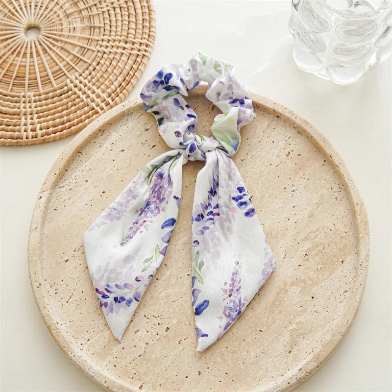 Women's Hair Accessories Girl Lady Elastic Headband Scrunchies With Ribbon Floral Design Trend Bandana Band Headbands Fashion