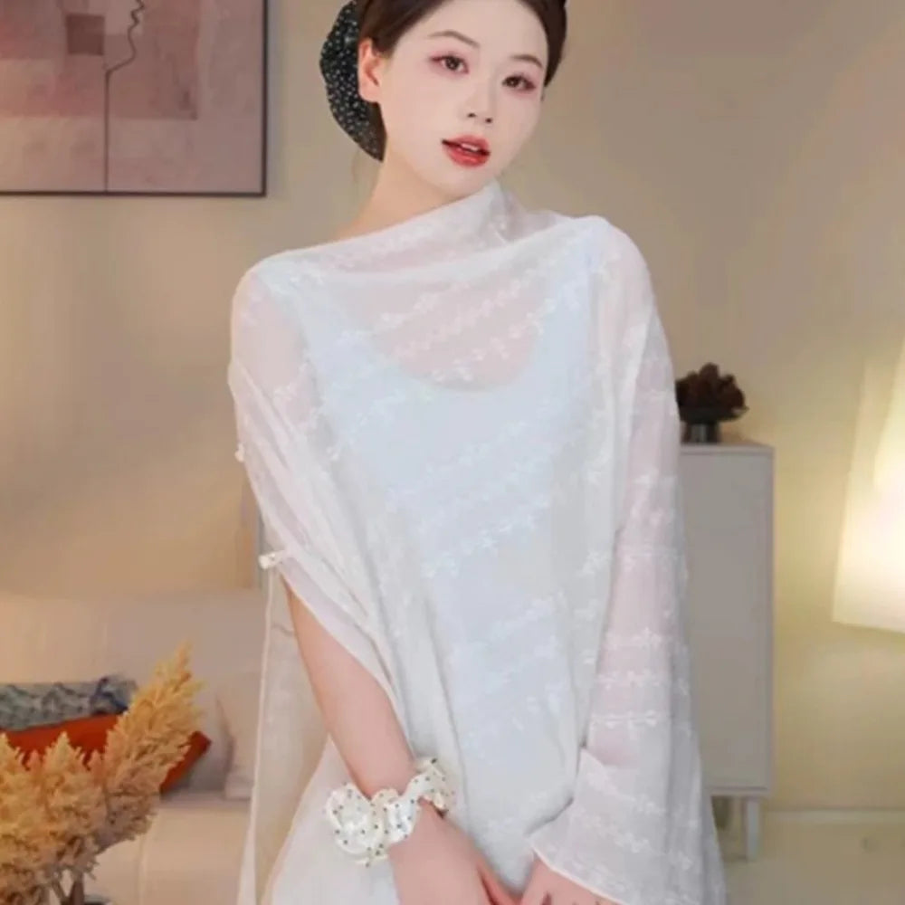 Fashion Multicolor Sunscreen Shawls Dual-Use Design Long Style Dual-Use Scarves Seaside Holiday Beachwear Long Scarves Seaside