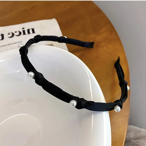 New Girls' Hair Hoops Hair Accessories Black Fine Edge Bow Knot Pearl Hairb and Elegant Headbands for Women Headwear