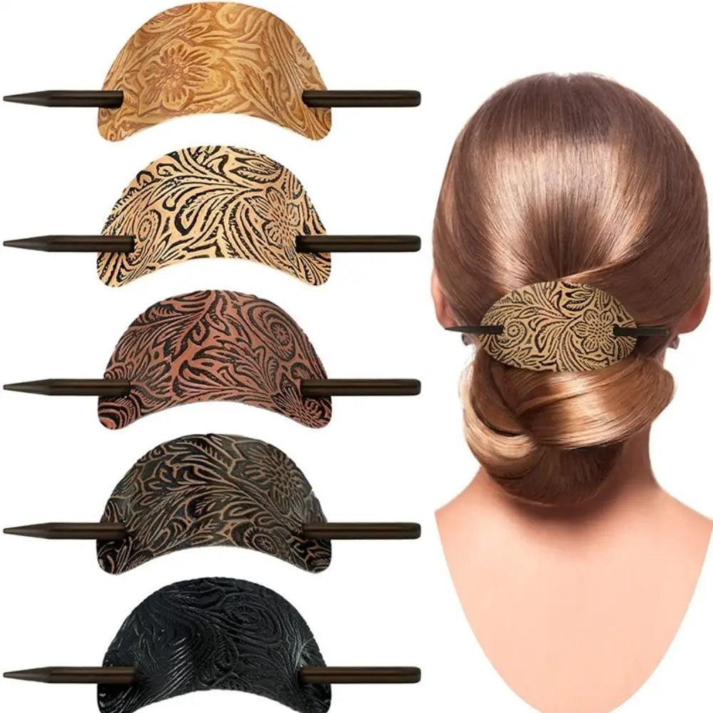 Hair Accessories Stick Hair Slide Leather Oval Shape Hair Tie Hair Sticks Hair Pins Hair Barrette