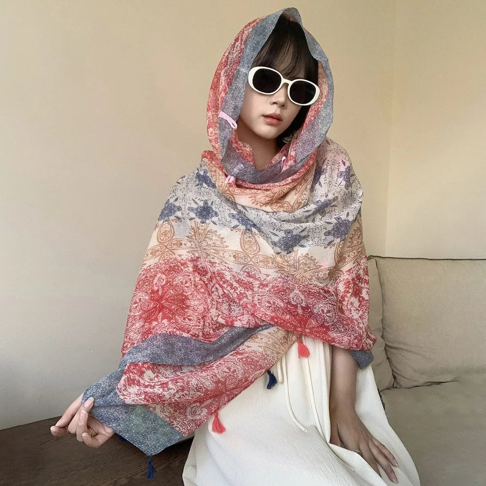 Fashion Multicolor Sunscreen Shawls Dual-Use Design Long Style Dual-Use Scarves Seaside Holiday Beachwear Long Scarves Seaside