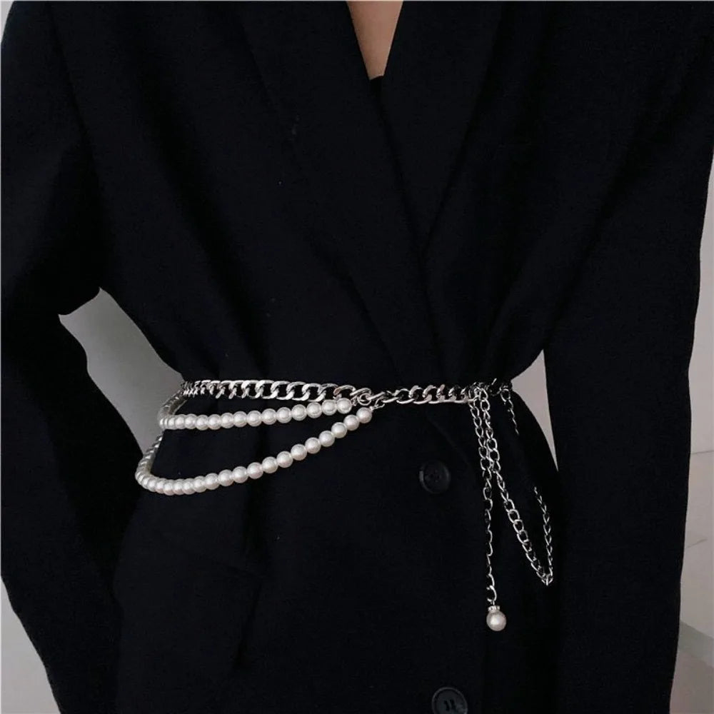 Elegant Multilayer Pearl Belt Versatile Waist Accessory Metal Long Tassel Waist Chain Dress Jeans Belts Boho Waistbands Women
