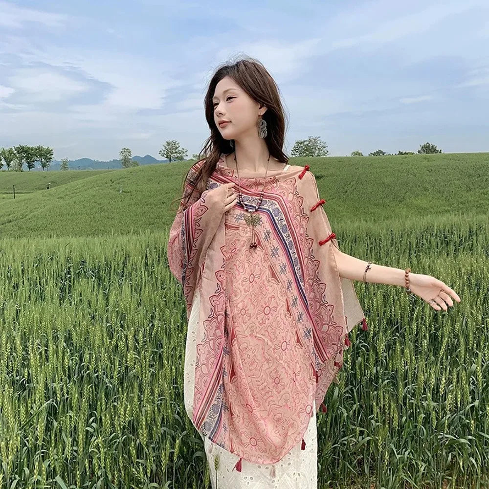 Fashion Multicolor Sunscreen Shawls Dual-Use Design Long Style Dual-Use Scarves Seaside Holiday Beachwear Long Scarves Seaside