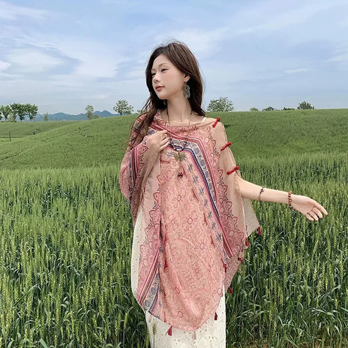 Fashion Multicolor Sunscreen Shawls Dual-Use Design Long Style Dual-Use Scarves Seaside Holiday Beachwear Long Scarves Seaside