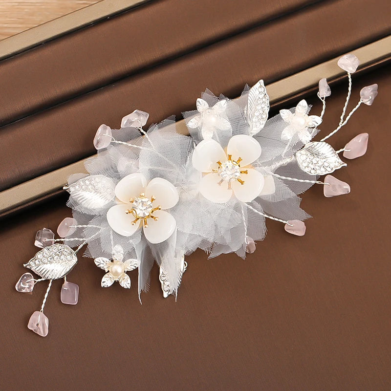 New Wedding Hair Accessories White Pearl Rhinestone Hairpins Ladies Headdress Bridal Tiara Handmade Jewelry Accessories