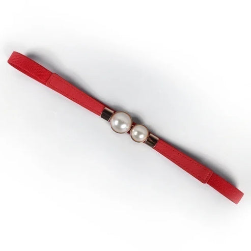 Elegant Double Pearls Buckle Elastic Women Belts Thin Straps Lady Girl Dress Skirt Decor Waistbands Trouser Dress Decoration