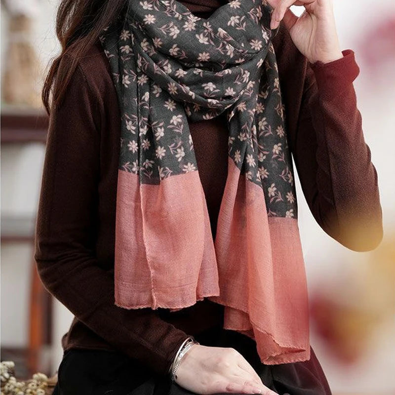Women's Scarves Korean Floral Artistic Simple Fashionable Versatile Gentle Scarves High-quality Luxury Brand Silk Scarf For Girl