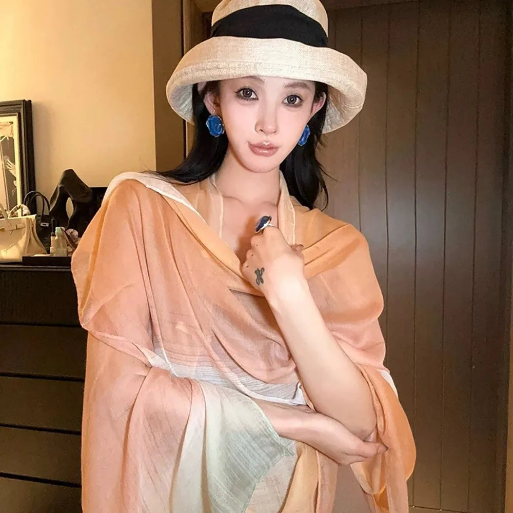Fashion Multicolor Sunscreen Shawls Dual-Use Design Long Style Dual-Use Scarves Seaside Holiday Beachwear Long Scarves Seaside