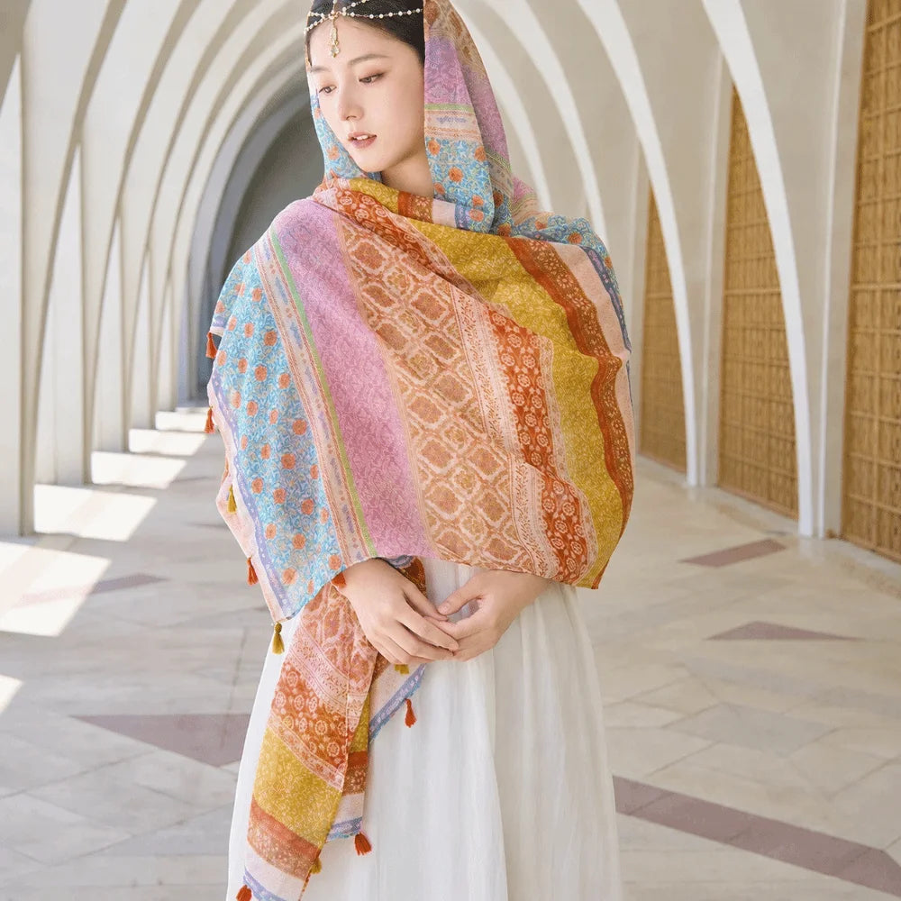 Fashion Multicolor Sunscreen Shawls Dual-Use Design Long Style Dual-Use Scarves Seaside Holiday Beachwear Long Scarves Seaside
