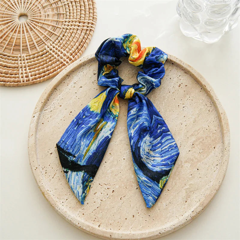 Women's Hair Accessories Girl Lady Elastic Headband Scrunchies With Ribbon Floral Design Trend Bandana Band Headbands Fashion