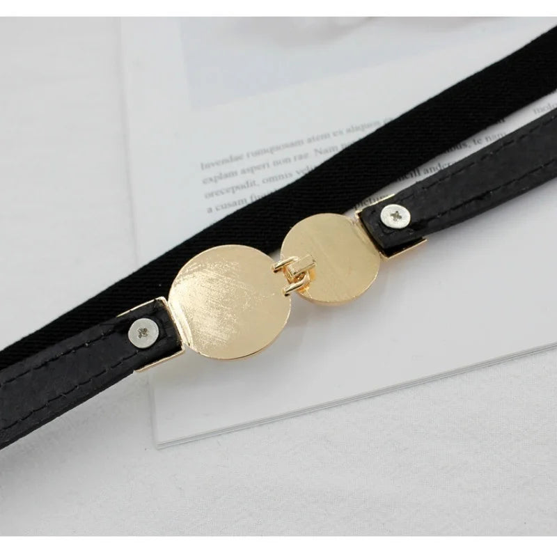 Elegant Double Pearls Buckle Elastic Women Belts Thin Straps Lady Girl Dress Skirt Decor Waistbands Trouser Dress Decoration