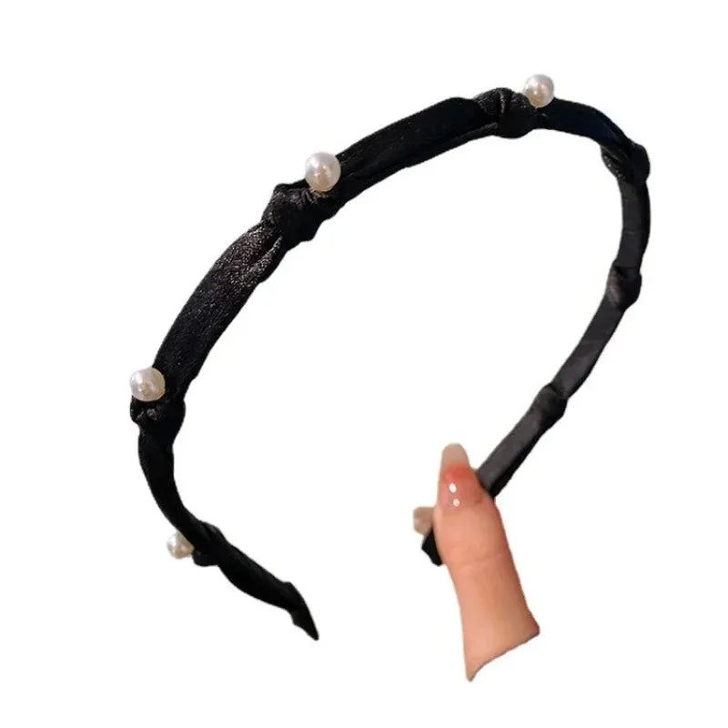 New Girls' Hair Hoops Hair Accessories Black Fine Edge Bow Knot Pearl Hairb and Elegant Headbands for Women Headwear