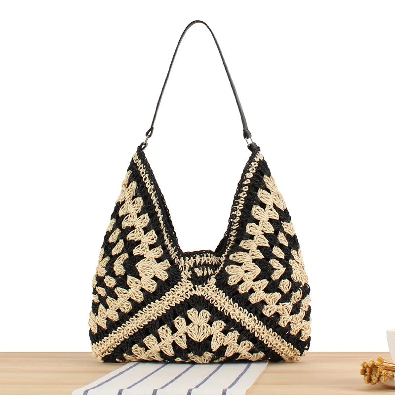 Women's retro handbag, woven lightweight handbag, fashionable commuting and travel shopping bag,